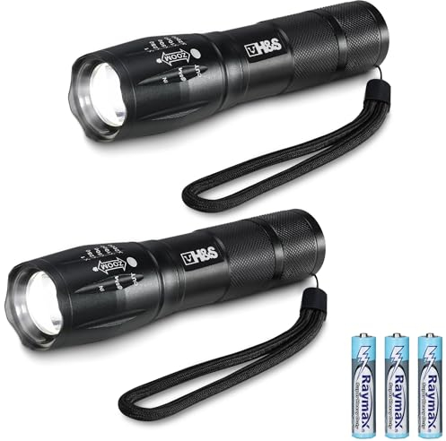 H&S - 2 linternas led T6 para exteriores, impermeables, con 5 modos de brillo, pequeñas y extremadamente brillantes de camping, funciona con 3 pilas AAA, pilas no incluidas