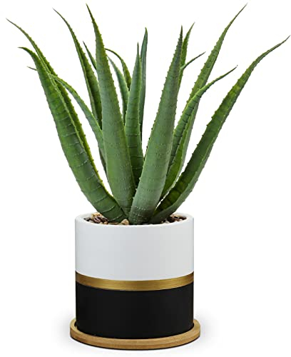 Oairse Planta artificial en maceta, planta artificial de aloe vera en maceta de cerámica, plantas artificiales de plástico, decoración de plantas para salón, balcón, dormitorio, baño, habitación,