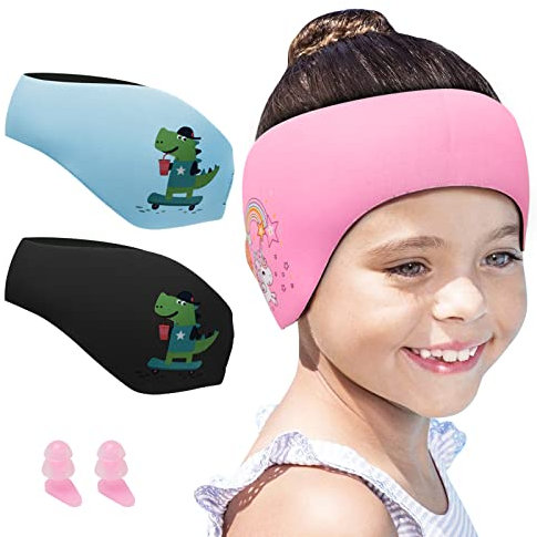 Schwimmen Stirnband Kinder, Neopren Schwimmband, Schwimm Stirnbänder mit Klettverschluss, Ohren Schutz Wasserdichtes Kopfband für Kinder, Erwachsene (Rosa, L)