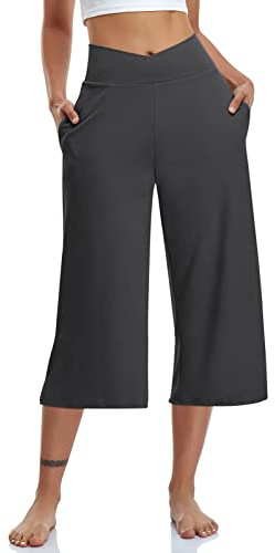 GITVIENAR Yogabyxor, pilatesbyxor, dam, förkortade byxor, capribyxor, 3/4, sportbyxor för yoga, fitness, lediga, GRÅ, 3XL