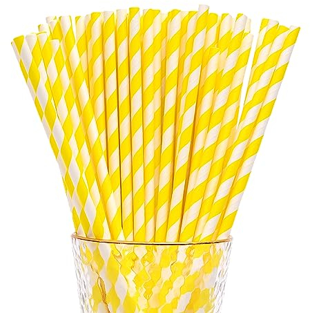 YAOSHENG 100 pajitas de papel biodegradables, amarillo, sin BPA, apto para alimentos, adecuadas para fiestas y ocasiones especiales