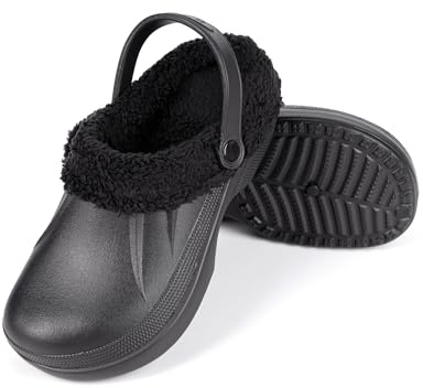 HEYO Clogs gefüttert Unisex warme Hausschuhe Gartenschuhe Winter Pantoletten Leicht wasserdichte Sohle (Schwarz, EU Schuhgrößensystem, Erwachsene, Numerisch, M, 41)