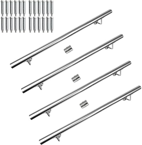 Rampe d'escalier en acier inoxydable - Rampe d'escalier murale - Avec support mural et embouts - Rampe d'escalier intérieure et extérieure pour escaliers, parapet, balcon - Longueur : 400 cm