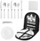Umllpet Camping Geschirr Set 2 Personen12-teilig, Tragbar Camping Besteck Set, Picknick Camping Geschirr Set Teller und Edelstahlbesteck mit schwarzer Tasche für Camping 2 Person, Spülmaschinenfest