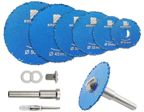 BRSCHNITT Set di dischi per taglio/intaglio in legno con punta in carburo, 22/25/32/35/45/50 mm, per tagliare legno (con chiodi), cartongesso, fibra di vetro, tubi in gomma, plastica, residui di
