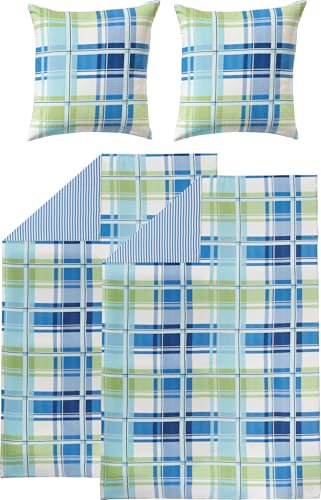 Erwin Müller Bettwäsche Sparpaket 4-TLG. Seersucker blau-grün Größe 2X 135x220 cm + 2X 80x80 cm