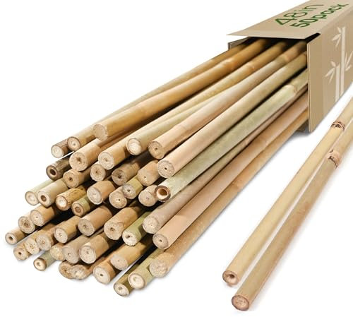 Cambaverd Bamboo Stakes, Plant Stakes 4ft, 50 Pack Bamboo Sticks for Plants