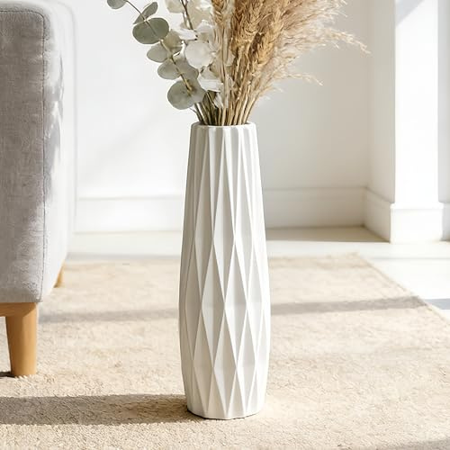 TDIAVH Vaso da pavimento in ceramica bianca, grande vaso bianco da 40 cm per pavimento, soggiorno, camera da letto, ufficio, vaso alto per fiori, vasi decorativi in ceramica per la decorazione della