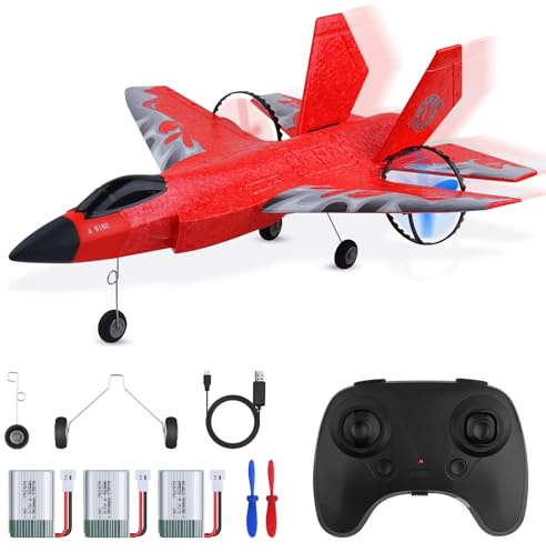 yusvwkj RC Plane, F35/HW39 Remote Control Plane with 3 Batteries, 2.4GHz Remote Control Airplane Fighter Toys RC Glider Easy to Fly for Kids Beginners Adults, USB Charging(Red)