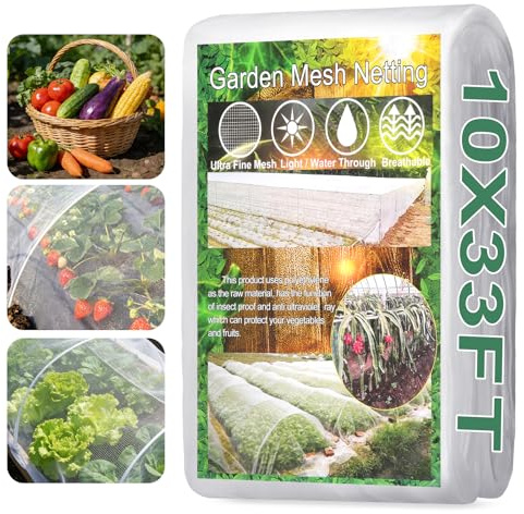 WiMas Rete da giardino Rete anti-insetti Barriera ultra fine per la protezione delle piante in rete per le coltivazioni di ortaggi, fiori, frutta e piante da serra (10x33FT)