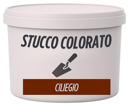 Vasetto Stucco in Pasta Colorato Professionale Pronto all'Uso - Stucco per Legno e Muro - Adesione Perfetta ed Essiccazione Veloce - Ciliegio, 0,5kg