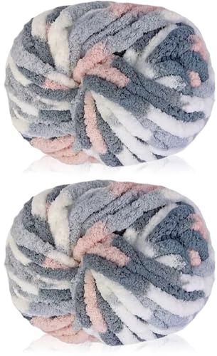 Cnwinu 2 Pack Chunky Yarn,240g Chenille Yarn for Hand Knitting,Multi-Colored Soft Thick Wool,Super Chunky Wool for Knitting&Crocheting Blanket,Cushion,Pet Beds,Bags,Hats,Scarves(Cat)