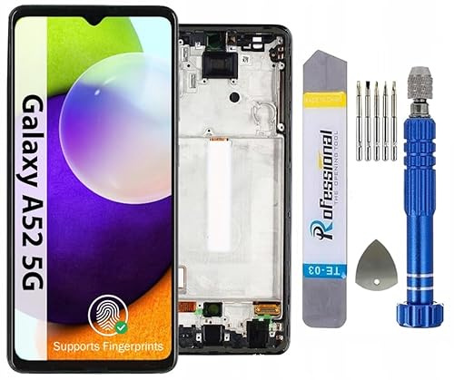 It'Go OLED HD (6.4 Inch) Display für Samsung A52 5G A526 mit Fingerabdruck LCD Bildschirm Ersatz Touchscreen mit Werkzeug Schwarz mit Rahmen Hohe Qualität