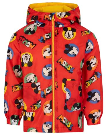 Disney Mickey Mouse Raincoat with Hood, Insulated fleece lined Jacket, Mickey Mouse, 3-4 Years: 104cm, Red