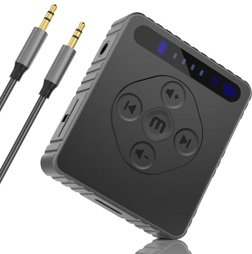 Esiposs Ricevitore Bluetooth Auto, Ricevitore Bluetooth 6.0 Aux Jack 3.5mm Chiamate Vivavoce HiFi Audio Adattatore Auto Ricevitori 20 Ore di Riproduzione Connessione Doppia per Altoparlante, Nero