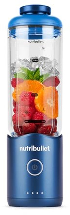 nutribullet Flex 590ml Mini Frullatore Portatile senza fili, Ricaricabile, con Manico e Tappo a Beccuccio, Tritatutto, per Smoothies e Frullati, Trita Ghiaccio e Frutta Congelata, Blu (NBP013BL)