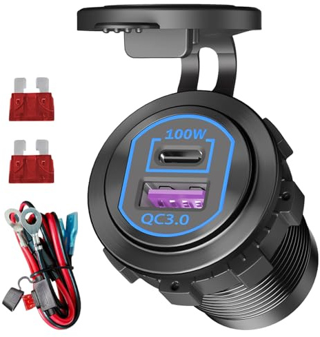 12 V USB-C-uttag, 100 W PD & 18 W QC3.0 för bärbar dator, 12 V USB-uttag, snabbladdare, installationsdosa, billaddare, aluminiumlegering, bilkontakt för campare, bil, motorcykel, båt, lastbil, husvagn