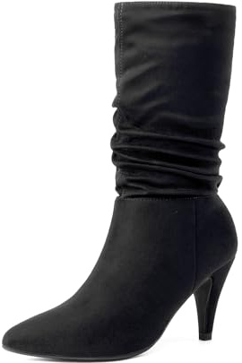 DREAM PAIRS Women's High Heel Mid Calf Boots Slouchy Pointed Toe Fall Boots,Size 8.5,Black/Suede,KIMLY