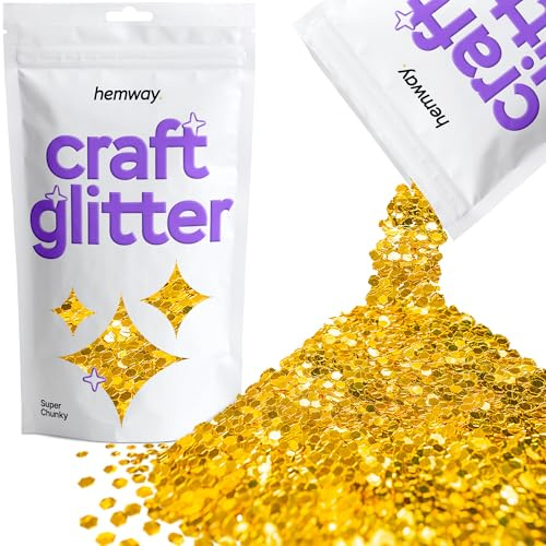 Hemway Craft Glitter Gold 100g Super Chunky Glitter | for Crafts, Resin, Cosmetic, Nail, Face, Body, Festival, Tumblers, Art, Candle, Crafting