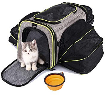 Trasportino per Gatti Trasportini per Cani HOTLANTIS Approvato Dalle Compagnie Aeree Borsa Trasportino Gatto da Viaggio Morbida, Pieghevole, Per Cani di Piccola Taglia e Cuccioli (Grigio)