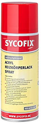 Acryl Heizkörperlack Spray weiß, hochglänzend, 400 ml für ca. 2 m², hohe Deckkraft, hitzebeständig, rosthemmend, geruchsmild, farbstabil, schlag- stoß- und kratzfest, UV-beständig, schnell trocknend