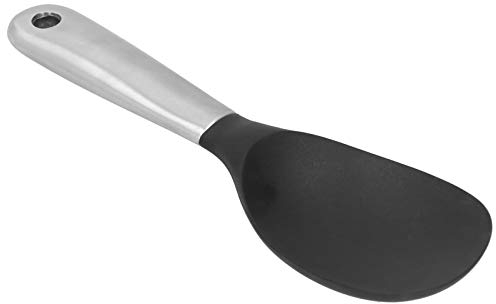 Cucchiaio di Riso in Silicone Acciaio Inossidabile Cucchiaio da Servizio in Padella Antiaderente Utensile da con Foro per Appendere(Nero)
