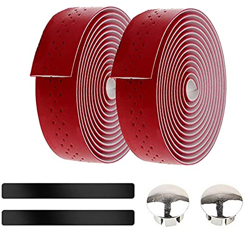 ETOPARS 2 Rollen Rotes Fahrradlenkerband PU Leder Fahrrad Lenkerbänder Radfahren Rennrad Lenkerband Cycling Band rutschfest Lenkergriff Mit Lenkerendstopfen