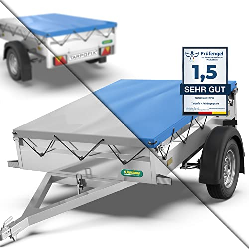 Tarpofix® Telo per rimorchio auto 217 x 117 x 8 cm incl. Corda per telone - Bordo rinforzato e copri rimorchio in materiale PVC - Telo PVC ideale per vari modelli di rimorchi per auto da 750 kg