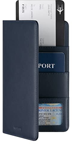 VULKIT Reisepasshülle Reisebrieftasche, Reisepasshülle aus Leder RFID-blockierender Reisedokumenten-Organizer für Frauen und Männer