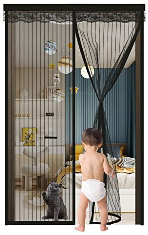 Magnetic Fly Screen Door 90x200cm,Mesh Curtain Keeps Mosquitoes Insects Out,Anti Mosquito Fly Curtain Door Screens Nets,Insect Protection Door Net for Balcony Entrance Doors Patio,Black