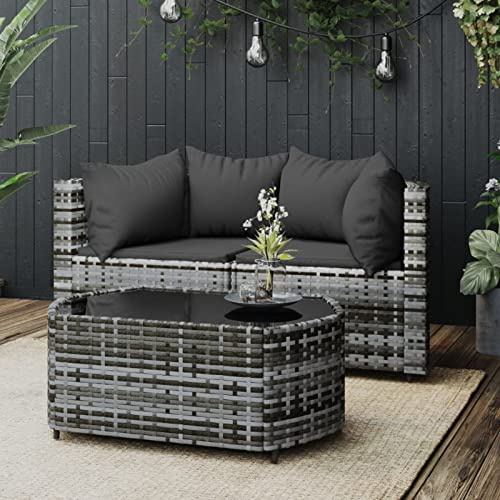 Yolola Divano da balcone in rattan sintetico, a 2 posti, con tavolo, per balcone, piccolo balcone, set di divano da giardino, perfetto per piccoli balconi, grigio