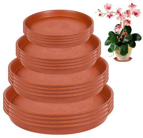 ZHXGO 16 Pièces Soucoupes pour Plantes, 11.4/15/17.7/20.7cm Fleur Plastique Soucoupes Pots, Coupelle Pot de Fleur, Dessous de Jardinière en Plastique Rond Convient pour l'intérieur et l'extérieur
