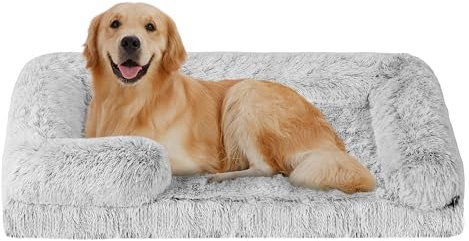 HMTOPE Orthopädisches Hundebett, Hundesofa, hohen Rand, Hundekissen, Hundekorb, Abnehmbar und waschbar, Mittelgroße Hunde, Grosse Hunde, 106 x 80 x 20 cm, Hellgrau