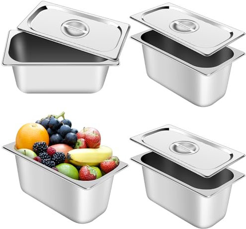 HAOWANWW 3Set Stainless Steel Gastronorm Container 1/3 Food Pan 150,150,300 mm Deep with Lid,5.3L Stainless Steel Squar Chafing Dish Buffet Set Serving Utensils (150mm Deep with Lid)