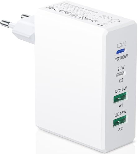 USB C Ladegerät 120W GaN³ Mehrfach Schnellladegerät Exklusiv PD 100W für Laptops USB Ladestation Schnellladestecker Kompatibel mit MacBook Pro/Air, iPhone, iPad, Tablets, Samsung, Pixel und mehr