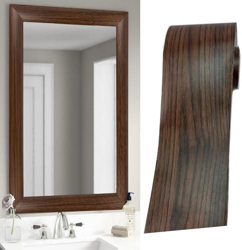 DESOMINOR 32.8Ft Black Border Peel &Stick Wood Grain Wallpaper Border Removable Waterproof Bathroom Mirror Frame Sticker (Dark Brown, 3.94Inch x 32.8Ft)