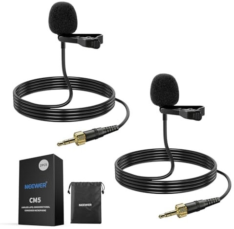 NEEWER Ansteckmikrofon (2er Pack), kabelgebundenes Mikrofon, Omnidirektionales Kondensator Lavalier Clip On Mikrofon kompatibel mit Rode Wireless GO II DJI Wireless Mic Sender für Bühne, YouTube, CM5