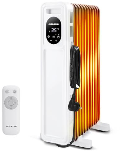 Aigostar Radiador de Aceite de 11 Elementos, 2300 W, Pantalla de Control LED, Temporizador de 24h, 3 Modos con Función Eco, Mando a Distancia, Silencioso, Recomendado para Estancias de 20 ㎡, Cozy