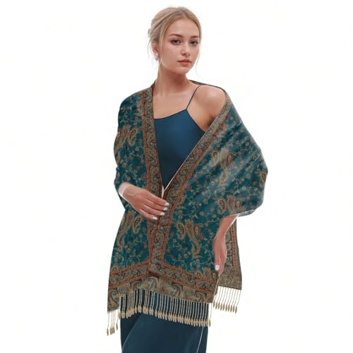 Risipu - Écharpes Pashmina pour femmes et foulards Jacquard - Châle doux et soyeux réversible - Écharpe bohème foulard, vert, taille unique