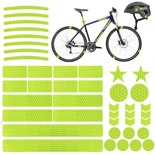 Eldraqth 42 Stück Fahrrad Reflektoren Aufkleber, Fahrrad Felgen Aufkleber, Reflektoren Sticker mit Verschiedenen Formen, Wasserdicht & Wetterfest Für Fahrräder, Motorräder, Rucksäcke & Helme