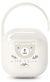 Suavinex, Boîte à Tétine pour Bébé, Capacité pour 2 Sucettes, Pochette - Étui Résistant, Facile à Nettoyer, Anse Flexible pour Accrocher au Sac, Poussette ou Berceau, +0 Mois, Wild&Free Beige