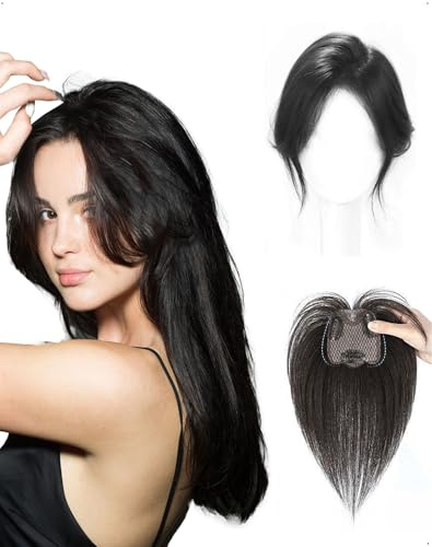 SanKristo 3D 360° Hair Toppers Pony Riga in mezzo Posticcio con clip, extension naturali finte in frangia, attaccapeli, accessori traspiranti, per uso quotidiano delle donne diradare i capelli, Nero