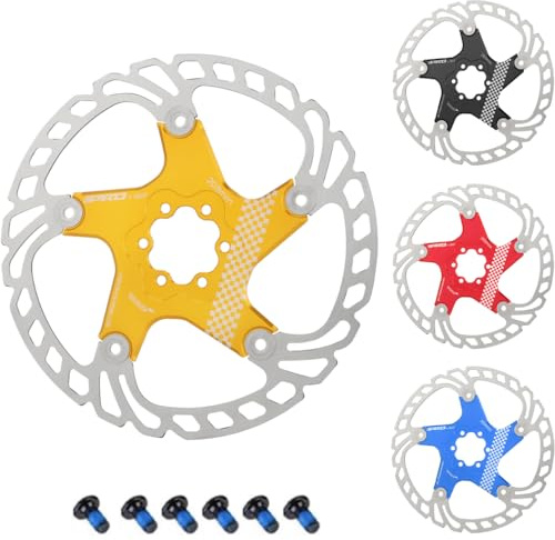 CYSKY Cykelbromsskiva med 6 skruvar 140 mm/160 mm/180 mm/203 mm CNC-fräst rostfritt stål flytande lager bromsskivor för ebike, vägcykel, MTB, BMX, fatbike, gravel bike (guld, 203 mm)