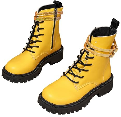 Generisch Bottines mi-hautes élégantes pour femme - Semelle épaisse - Chaussures vernies - Talon bloc - Bottes de marche pour femme - Bottines classiques en daim élégantes - Bottines en caoutchouc à