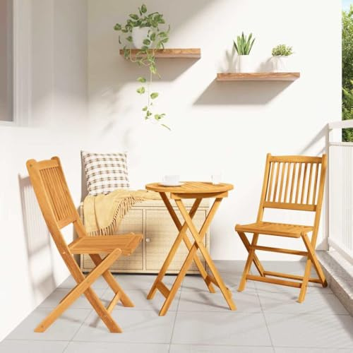 Mandloder Ensemble bistro de jardin, 3 pièces, en bois massif d'acacia marron, meubles d'extérieur pour balcon, terrasse, résistant aux intempéries, facile d'entretien