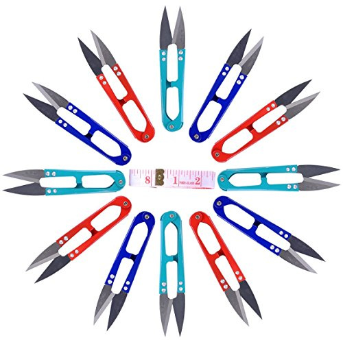UCEC, forbici da cucito a molla con impugnatura a U, ideali per tagliare filati, filo da pesca e filo per perline, mini tronchesine ideali per cucito e bricolage, 12 pezzi