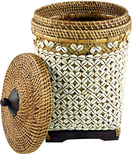 GURU SHOP Exclusiver Exotischer Korb mit Deckel, Aufbewahrungskorb, Braun, Rattan, 42x30x30 cm, Körbe
