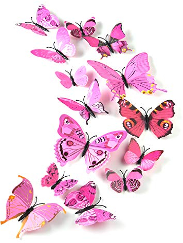 TUPARKA 36 Pieces 3D Butterfly Wall Stickers Butterfly Girls Bedroom Accessories, Pink