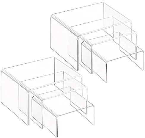 Alzate per espositori in acrilico trasparente, 2 set di 3 ripiani per vetrine per figure, buffet, cupcake e espositori per gioielli