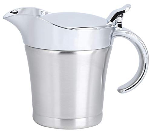 450ml Gravy Boat,304 Stainless Steel Double-Layer Insulated Gravy Pot,Seasoning Sauce Pot,Thermal Gravy Jugs with Dustproof Lid,Seasoning Sauce Pot Ideal for Gravy, Custard & Cream